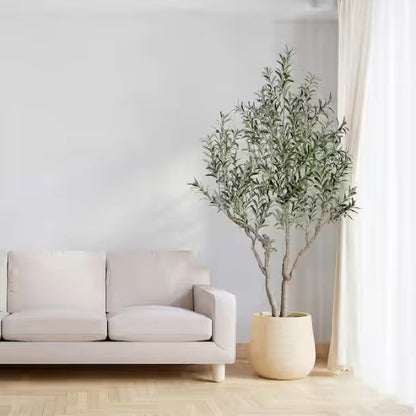 7 ft. Artificial Olive Tree Indoor/Outdoor, Faux Olive Plant in Round White Planter