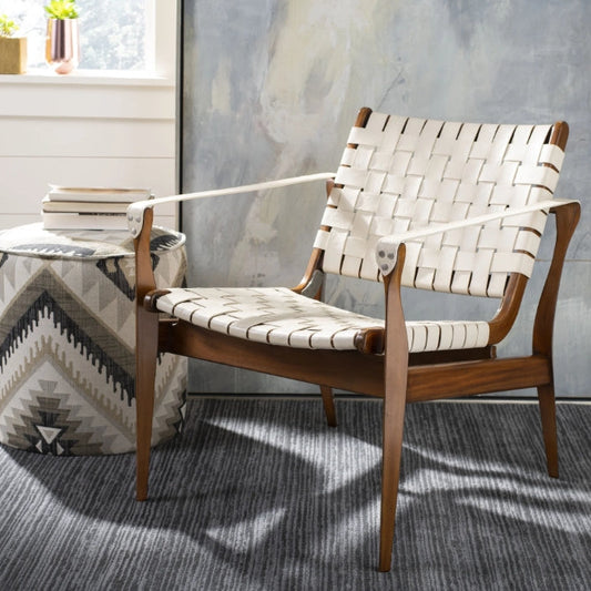 SAFAVIEH Couture Dilan Modern Leather Solid Safari Chair