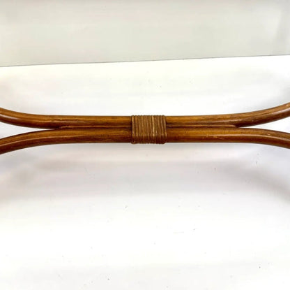 Vintage 1970's Lane Venture Rattan and Glass Console Table