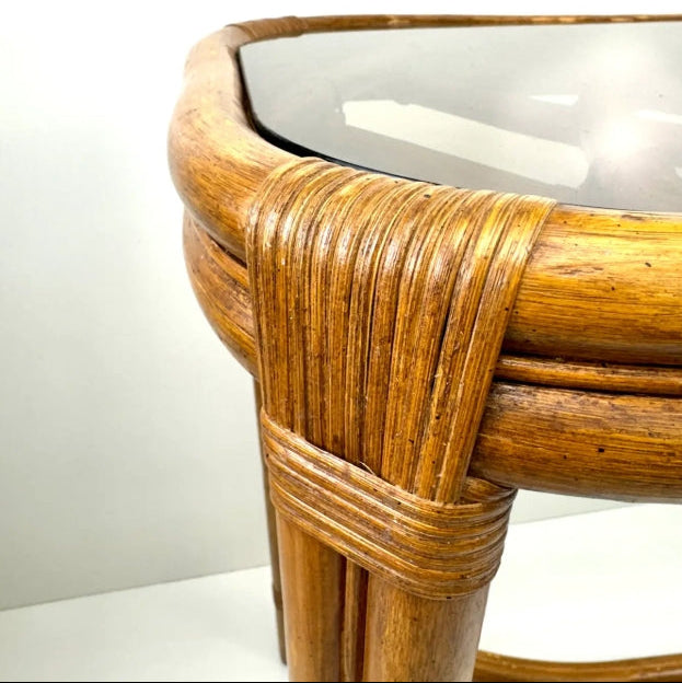 Vintage 1970's Lane Venture Rattan and Glass Console Table