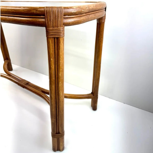 Vintage 1970's Lane Venture Rattan and Glass Console Table