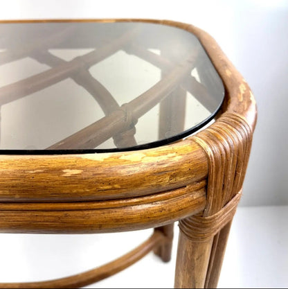 Vintage 1970's Lane Venture Rattan and Glass Console Table