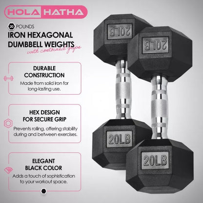 20lbs. HolaHatha Iron Hexagonal Cast Home Exercise Dumbbell Free Weight