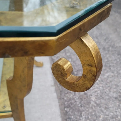 Swaim Hollywood Regency Gilded Iron and Two-Tier Beveled Glass Top Cocktail Table