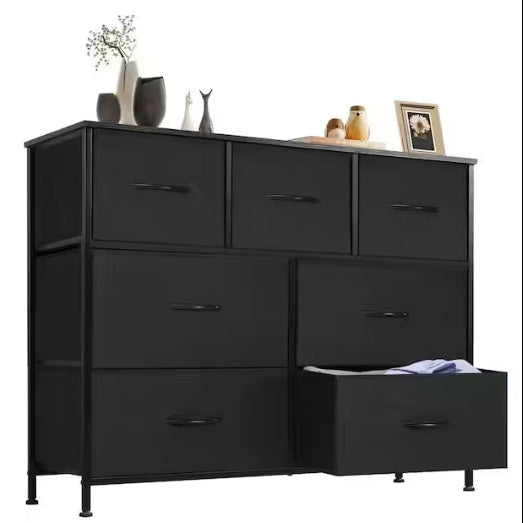 (New) Freestanding Black 7 Fabric Drawer Dresser