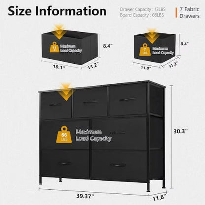 (New) Freestanding Black 7 Fabric Drawer Dresser