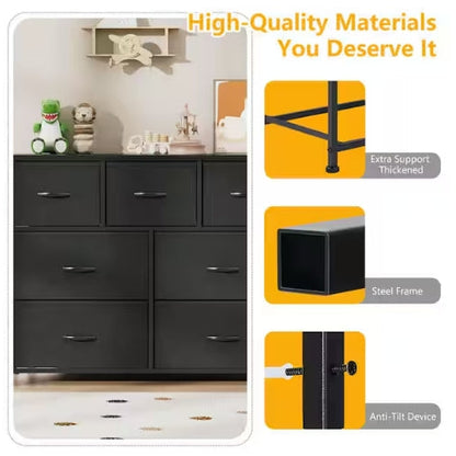 (New) Freestanding Black 7 Fabric Drawer Dresser