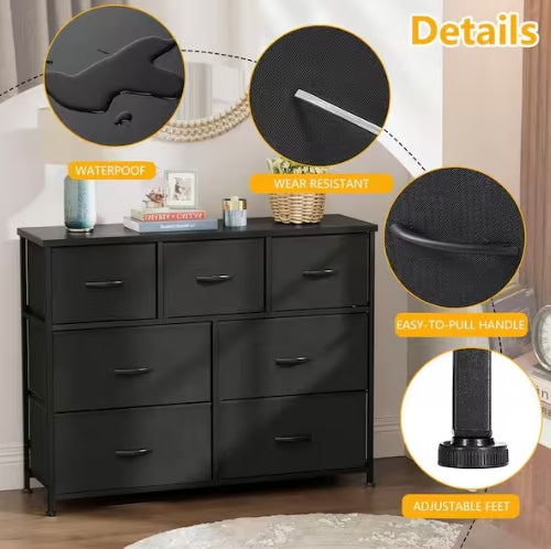 (New) Freestanding Black 7 Fabric Drawer Dresser