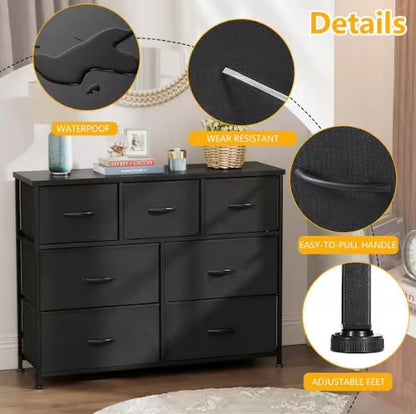 (New) Freestanding Black 7 Fabric Drawer Dresser