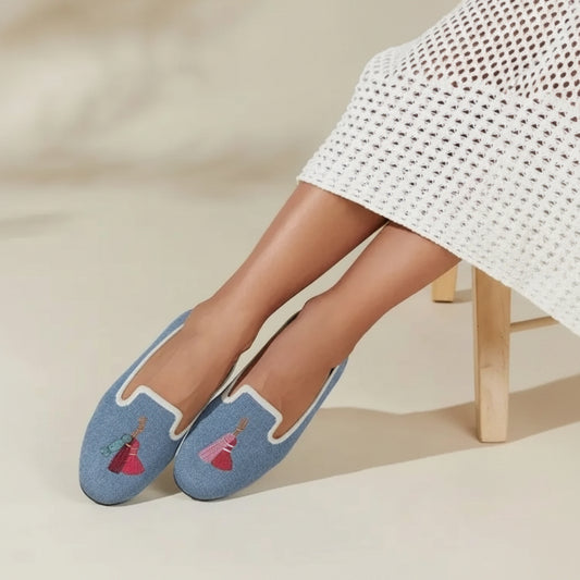 Round-Toe Embroidered Loafers (Audrey) Womens Vivaia Ballet Flats