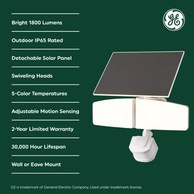 (New) GE Outdoor 5CCT Security 2 Head Solar Motion Sensing Light Fixture