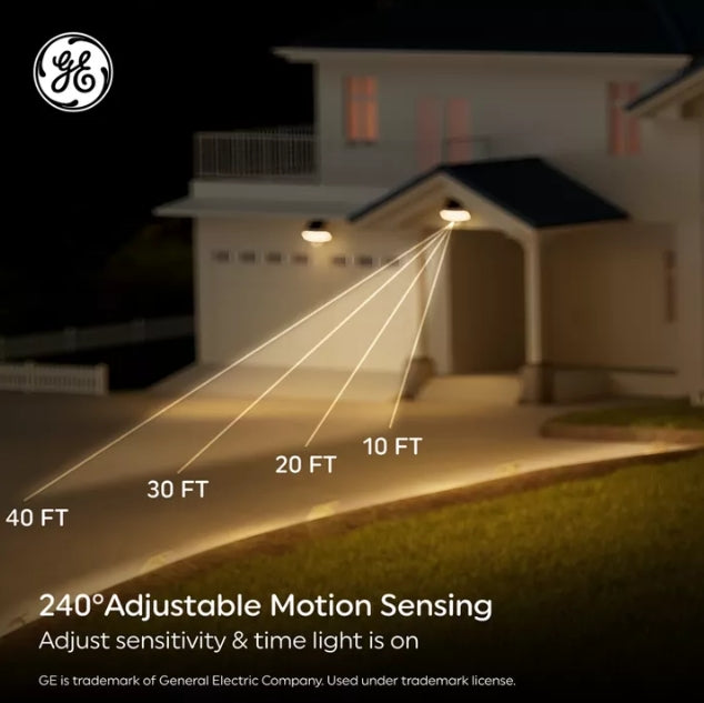 (New) GE Outdoor 5CCT Security 2 Head Solar Motion Sensing Light Fixture