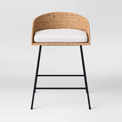 (New) Landis Wicker Backed Counter Height Barstool with Cushion and Footrest White/Black