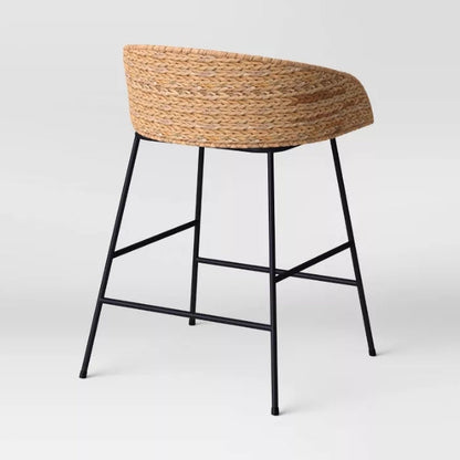 (New) Landis Wicker Backed Counter Height Barstool with Cushion and Footrest White/Black
