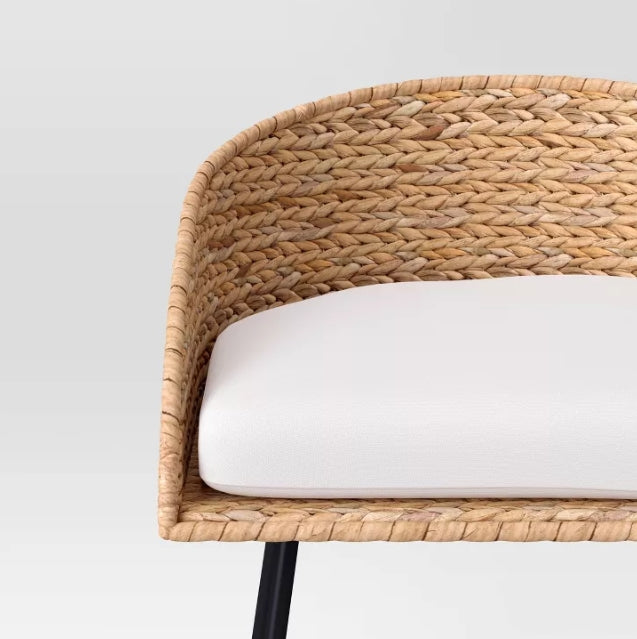(New) Landis Wicker Backed Counter Height Barstool with Cushion and Footrest White/Black