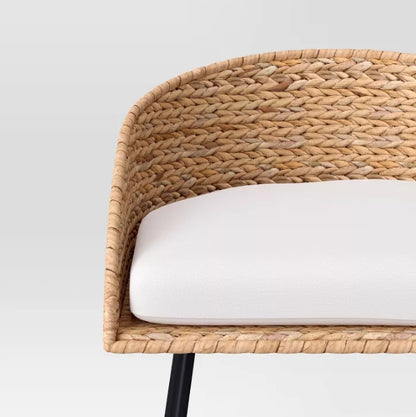 (New) Landis Wicker Backed Counter Height Barstool with Cushion and Footrest White/Black