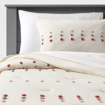 (New) Full/Queen Pom Kids' Comforter Set Cream - Pillowfort™