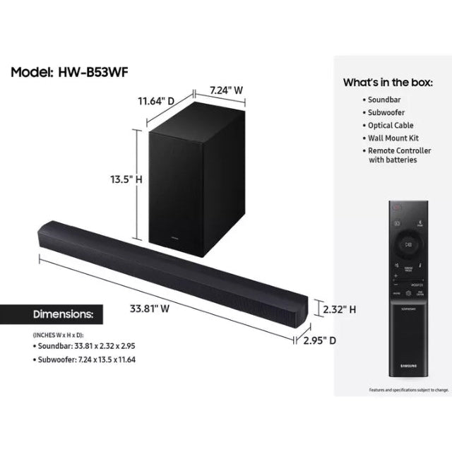 (New) Samsung 2.1Ch DTS Virtual: X Soundbar with Subwoofer