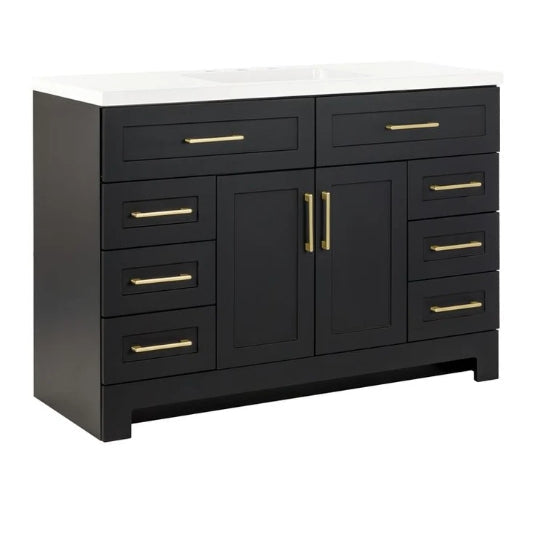 Cauley 48-in Black Single Sink Bathroom Vanity with White Cultured Marble Top