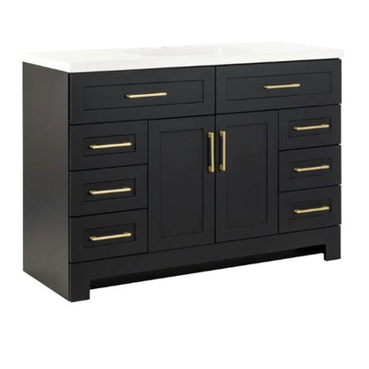 Cauley 48-in Black Single Sink Bathroom Vanity with White Cultured Marble Top