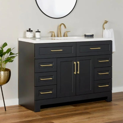 Cauley 48-in Black Single Sink Bathroom Vanity with White Cultured Marble Top