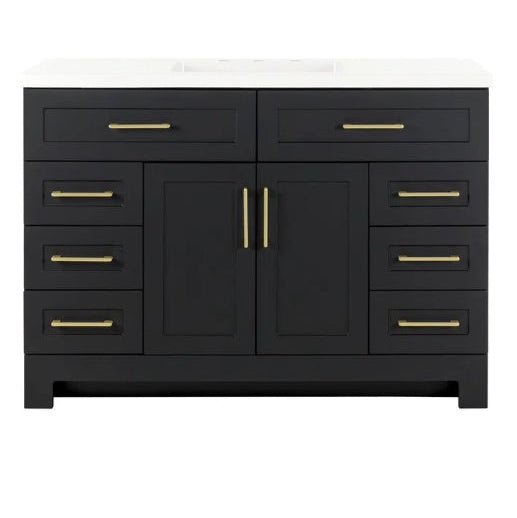 Cauley 48-in Black Single Sink Bathroom Vanity with White Cultured Marble Top