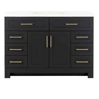 Cauley 48-in Black Single Sink Bathroom Vanity with White Cultured Marble Top