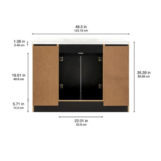 Cauley 48-in Black Single Sink Bathroom Vanity with White Cultured Marble Top