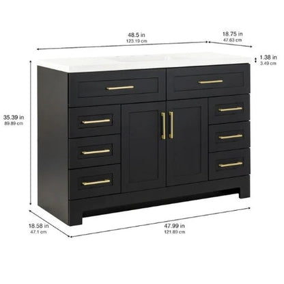 Cauley 48-in Black Single Sink Bathroom Vanity with White Cultured Marble Top