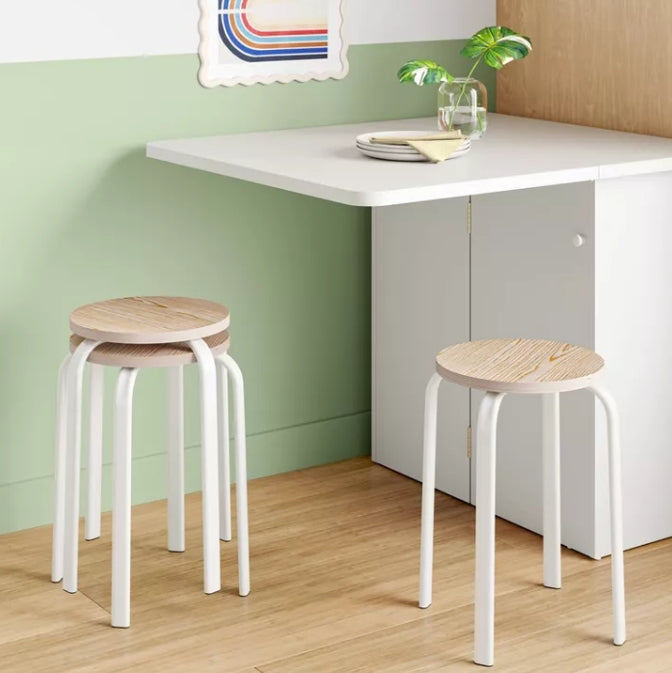 Set of 2 Plywood with Metal Base Stacking Stool White