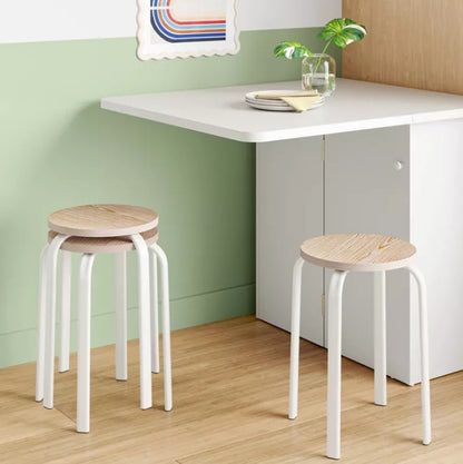Set of 2 Plywood with Metal Base Stacking Stool White