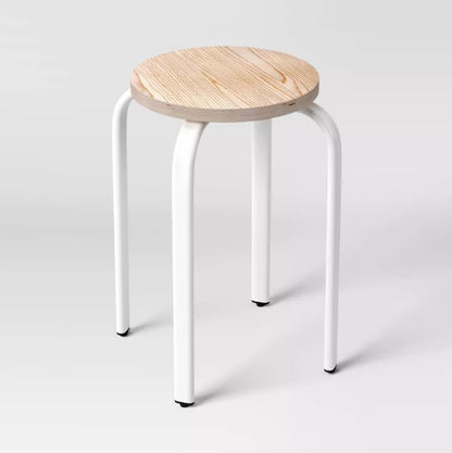 Set of 2 Plywood with Metal Base Stacking Stool White