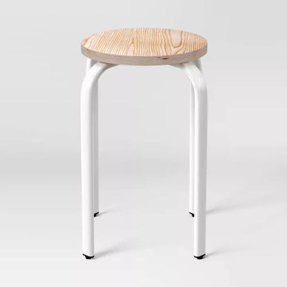 Set of 2 Plywood with Metal Base Stacking Stool White
