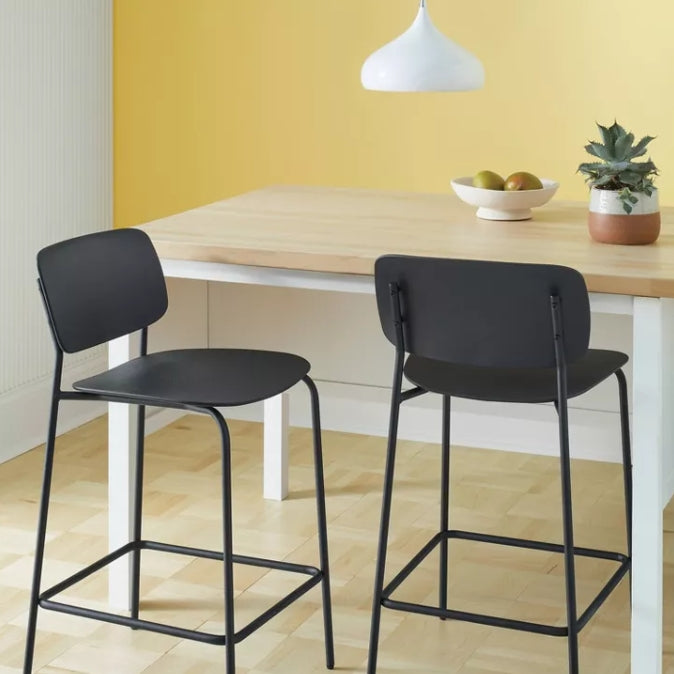 Set of 2 24" Molded Plastic with Metal Base Counter Height Barstool