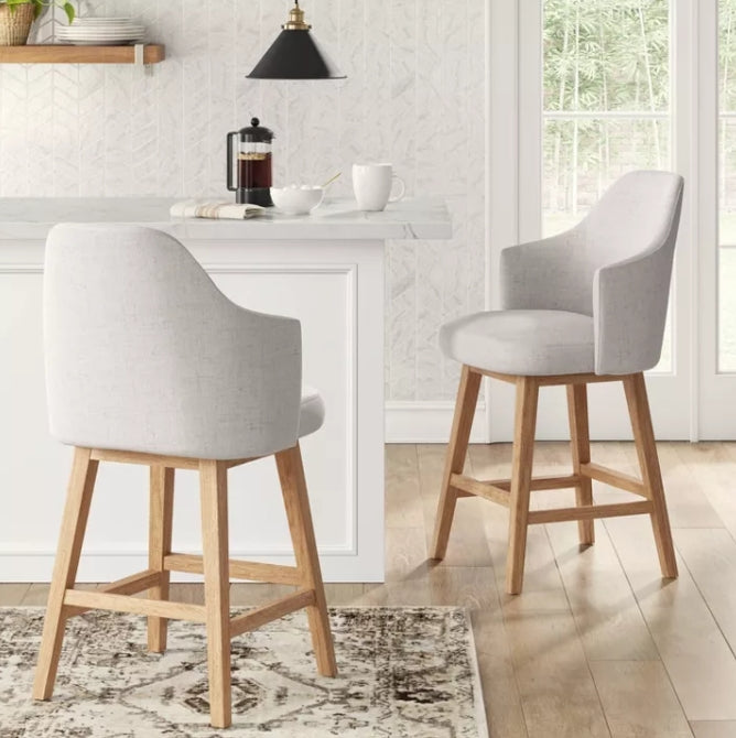 25.2" Kinston Swivel Curved Back Upholstered Counter Height Barstool