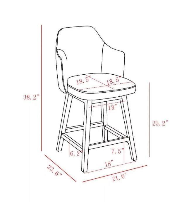 25.2" Kinston Swivel Curved Back Upholstered Counter Height Barstool