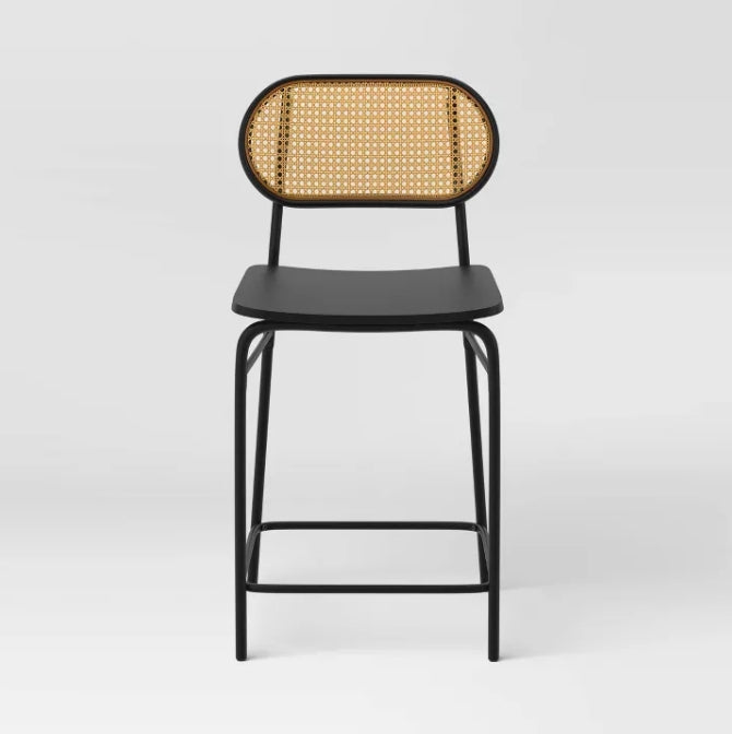 Set of 2 24" Wicker Back Metal Counter Height Barstool
