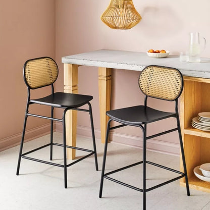 Set of 2 24" Wicker Back Metal Counter Height Barstool
