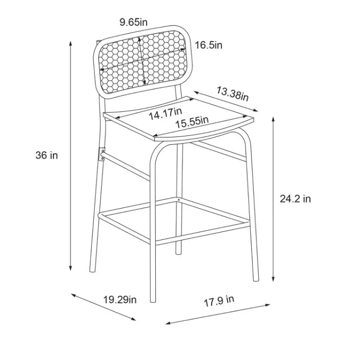Set of 2 24" Wicker Back Metal Counter Height Barstool