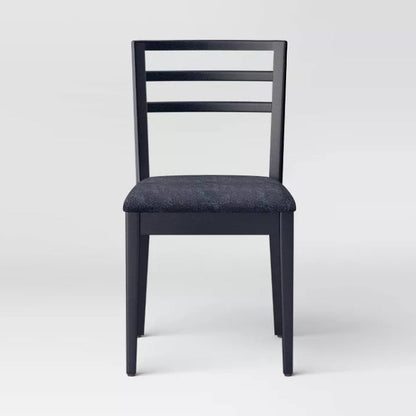 Set of 2 Ladder Back Dining Chair With Padded Seat Black