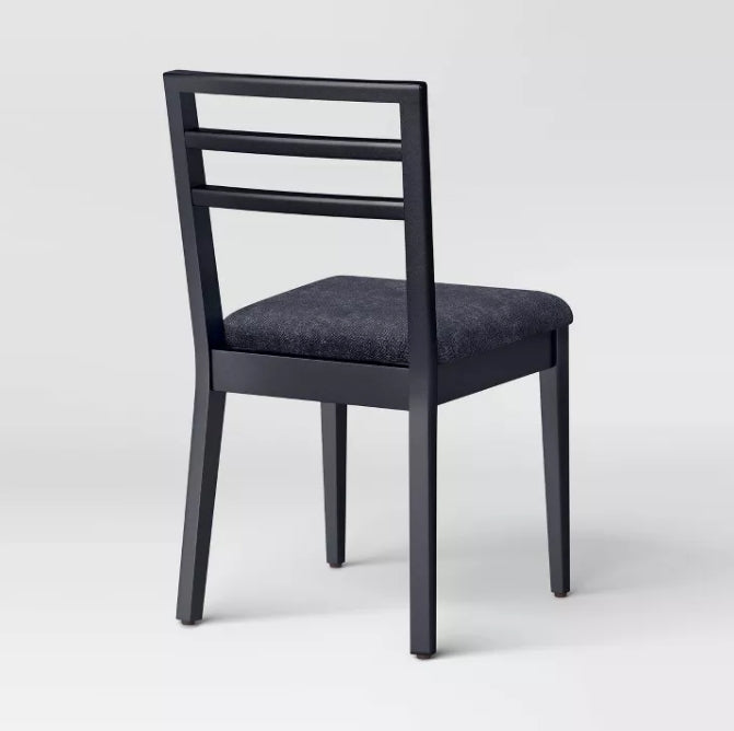 Set of 2 Ladder Back Dining Chair With Padded Seat Black