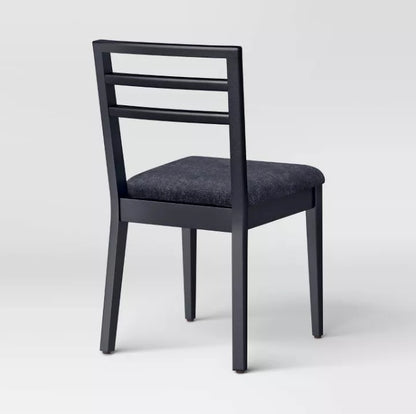 Set of 2 Ladder Back Dining Chair With Padded Seat Black
