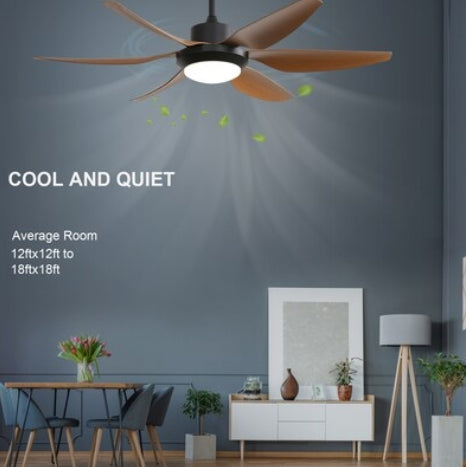Flynama Ceiling Fan 54-in Black with ABS Blades LED Ceiling Fan With Light 6 -Blade