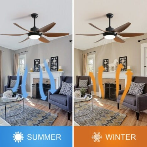 Flynama Ceiling Fan 54-in Black with ABS Blades LED Ceiling Fan With Light 6 -Blade