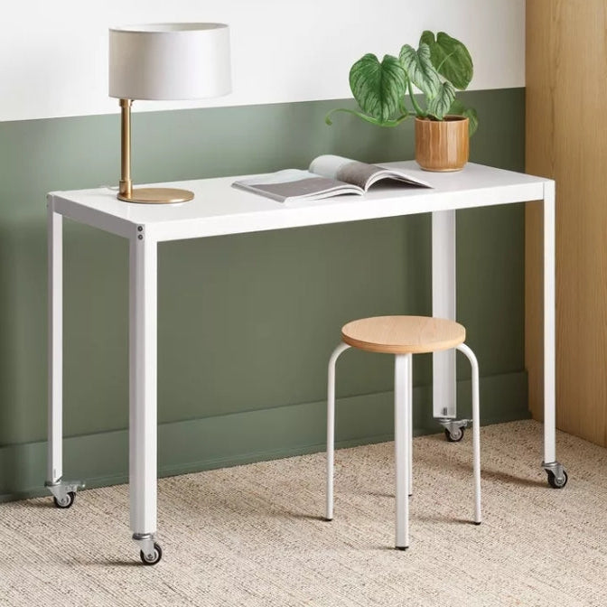 45" Rolling Metal Computer Desk Chalk White