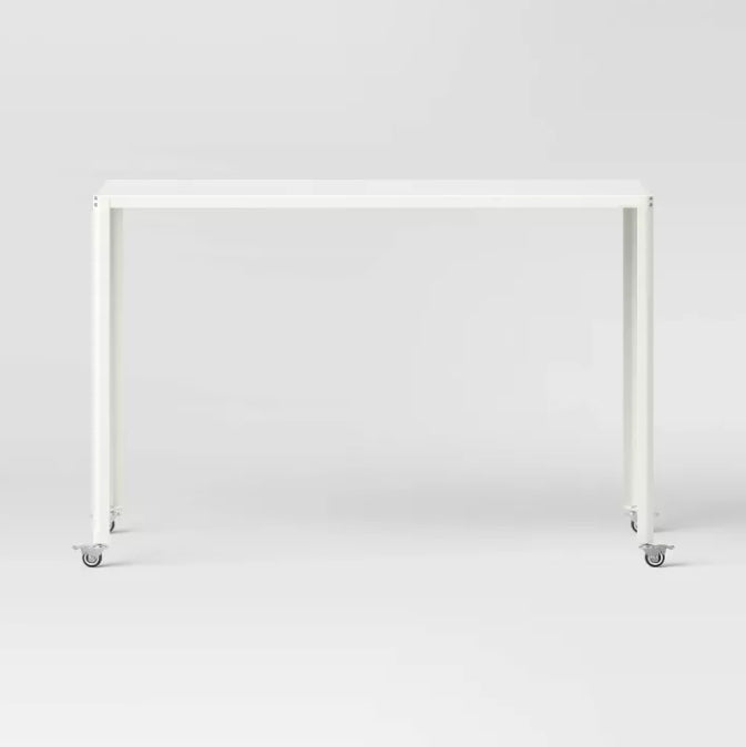 45" Rolling Metal Computer Desk Chalk White