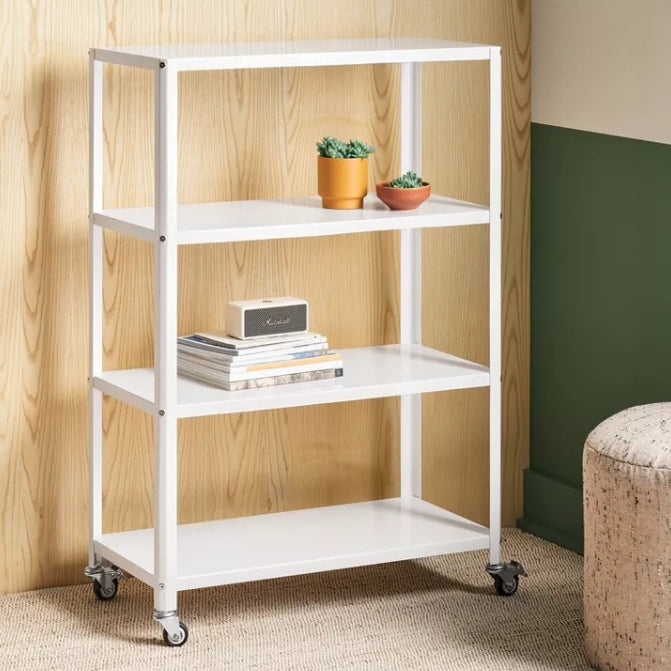 (New) Small 44" 3 Shelf Rolling Metal Bookcase