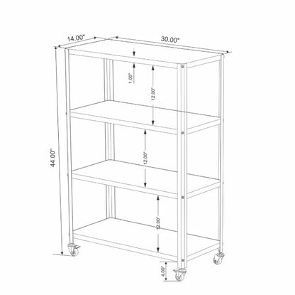 (New) Small 44" 3 Shelf Rolling Metal Bookcase