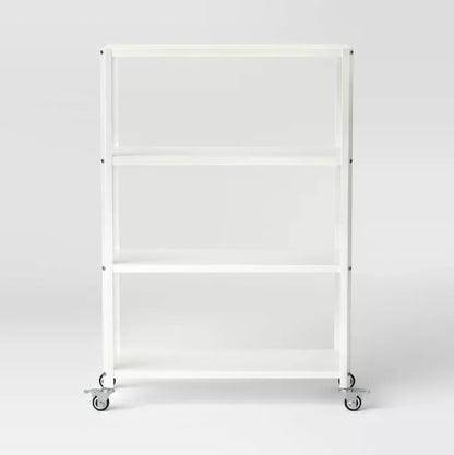 (New) Small 44" 3 Shelf Rolling Metal Bookcase