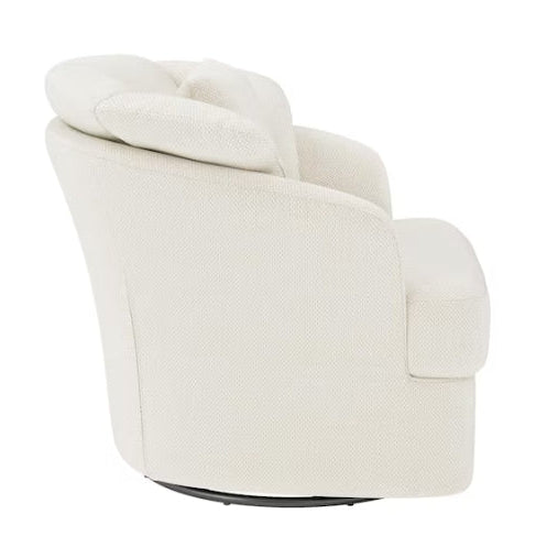 Rowena Oversized Beige Fabric Upholstered Swivel Accent Chair